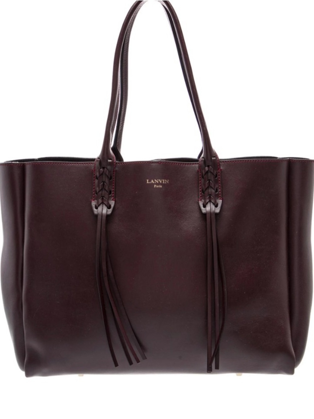 Lanvin Deep Burgundy Leather Tote with Braided Strap Accents